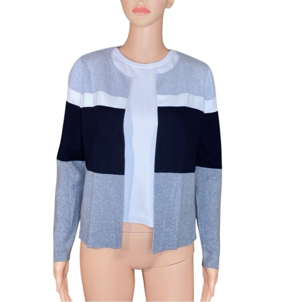 Liz Claiborne Open Front Cardigan 100% Cotton Shorter Style Colorblock SZ SM